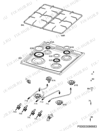 Взрыв-схема плиты (духовки) Electrolux EKG954101X - Схема узла Hob